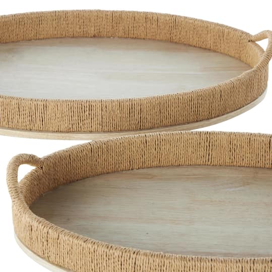 Brown Wood Tray with Wood Base Set